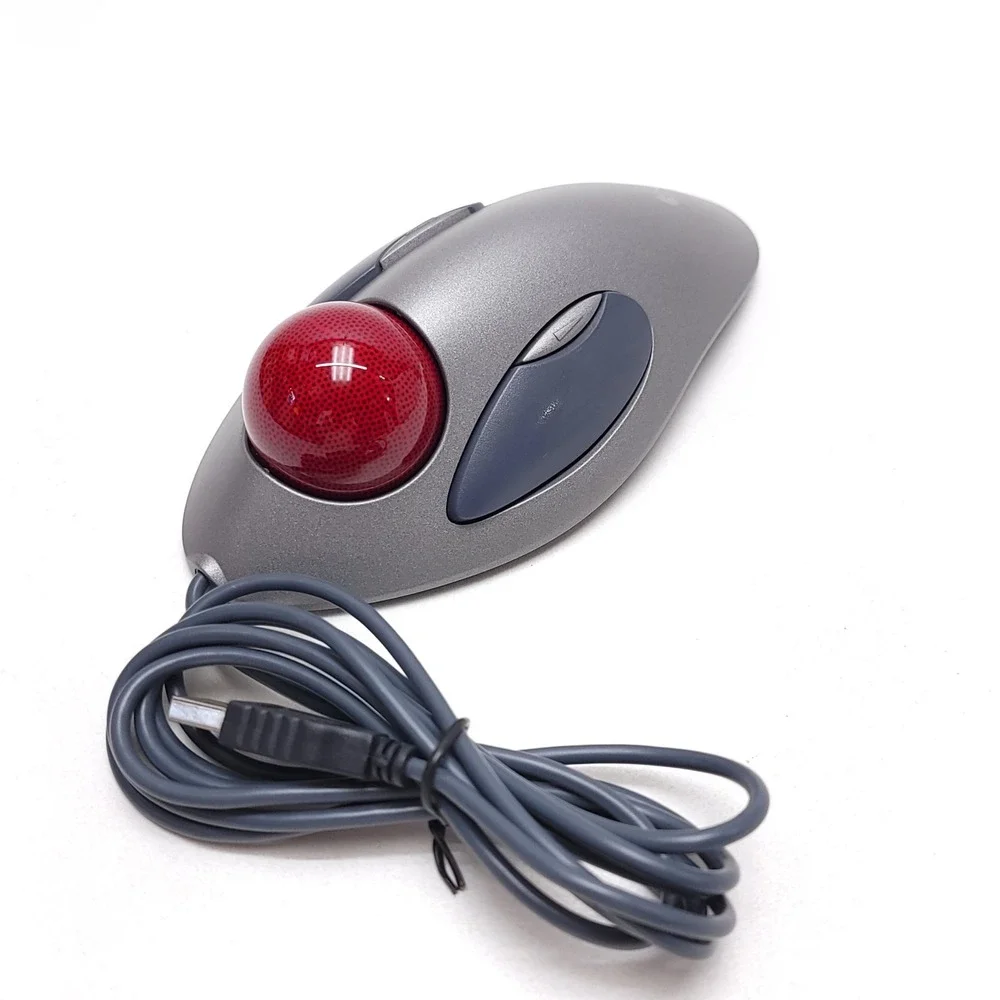 Logitech Marble Mouse USB Trackball Silver Red T-BC21 804377-0000 Ambidextrous